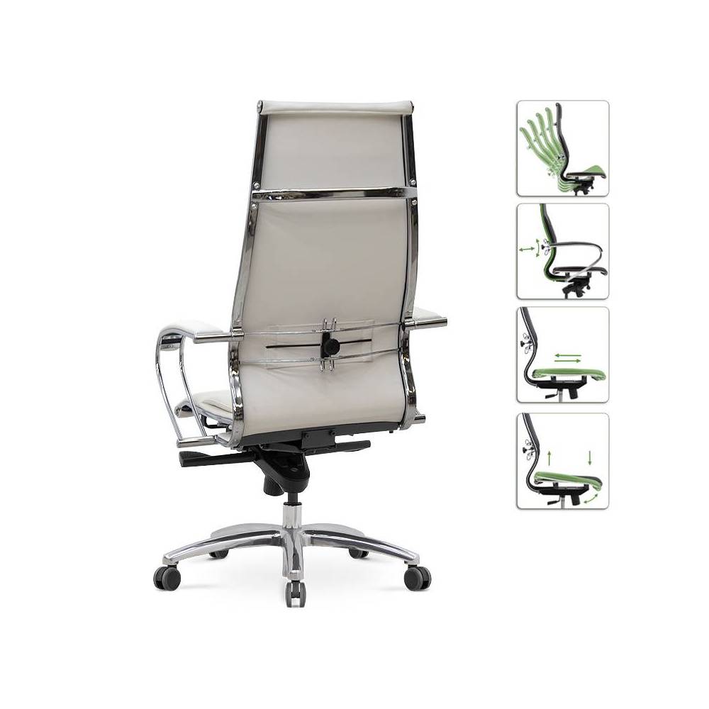 Καρέκλα γραφείου εργονομική Samurai-6 Megapap από τεχνόδερμα σε λευκό 70x70x124/134εκ.