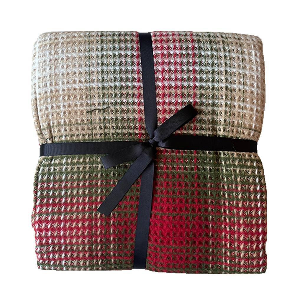 Κουβέρτα - Ριχτάρι από βαμβάκι και ακρυλικό 150x200cm καρώ κόκκινο-πράσινο-μπεζ χρώμα TNS 39-800-0025