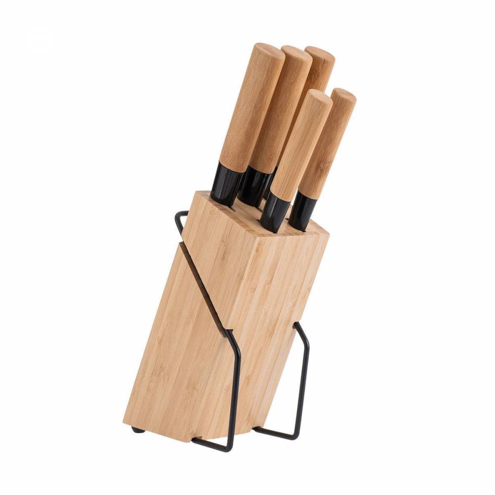 Μαχαίρια σετ 5τμχ ανοξείδωτα με bamboo λαβή και bamboo βάση Estia 01-12854