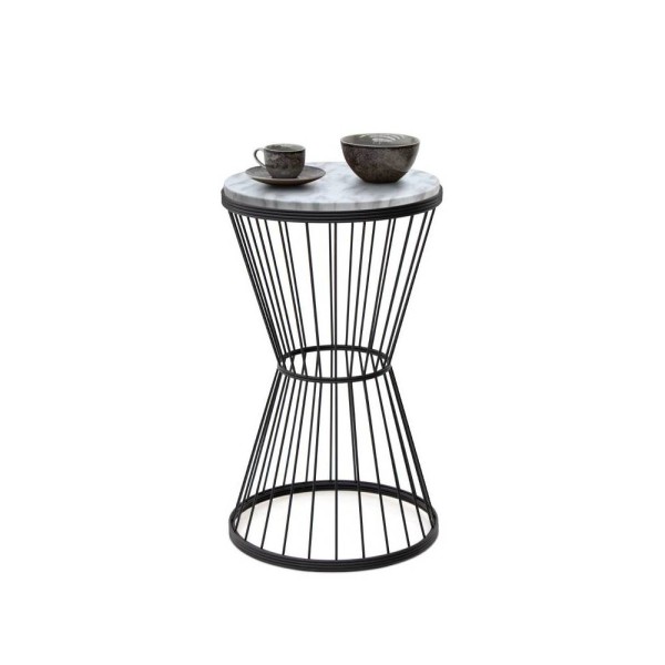 Βοηθητικό τραπεζάκι Hoffman μεταλλικό - Mdf χρώμα μαύρο - λευκό εφέ μαρμάρου 35x35x58εκ.