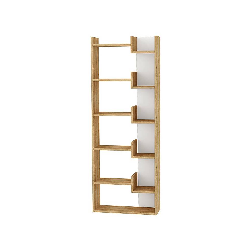 Βιβλιοθήκη Oppa Megapap χρώμα φυσικό οξιάς/λευκό 60x22x162εκ.