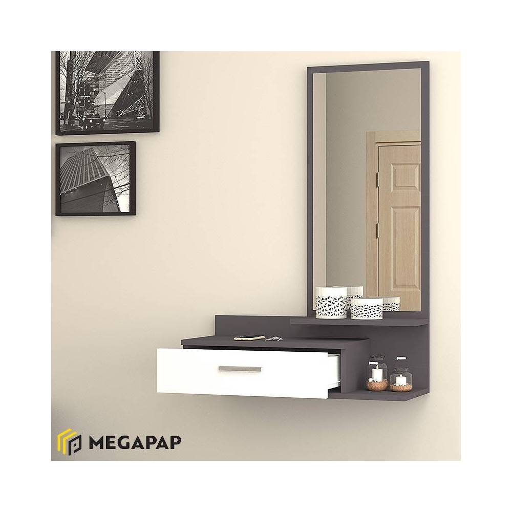 Έπιπλο εισόδου - τουαλέτα μελαμίνης Joy Megapap με καθρέφτη χρώμα γκρι - λευκό 80x35x116εκ.