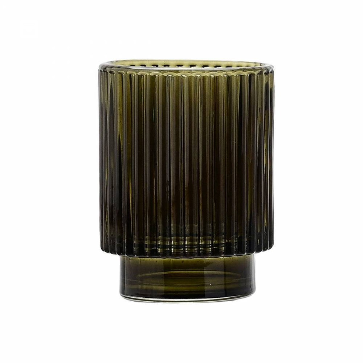 Ποτήρι Οδοντόβουρτσας (Φ7.5) Γυάλινο με ανάγλυφο σχέδιο σε λαδί χρώμα Estia Olive 02-14889