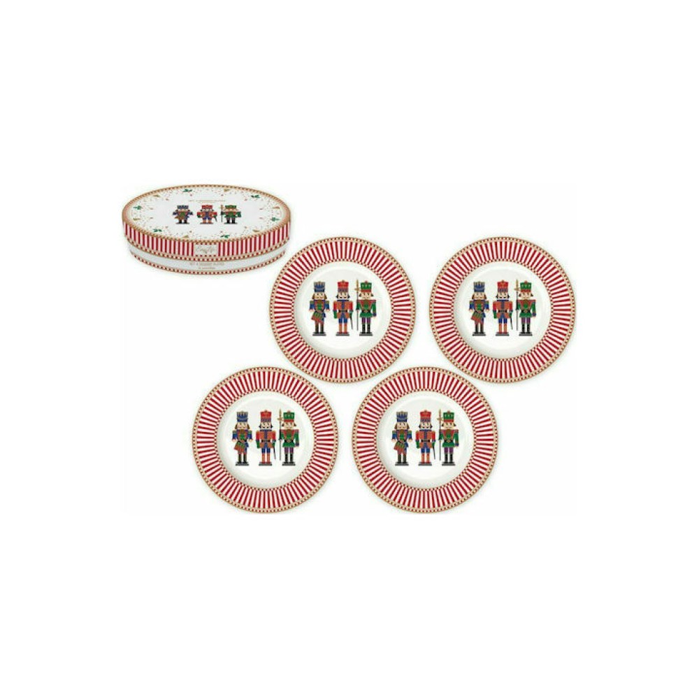 Premium Σετ 4 Χριστουγεννιάτικα Πιάτα 19cm Πορσελάνινα - Marva Nutcrackers για Γιορτινό Τραπέζι