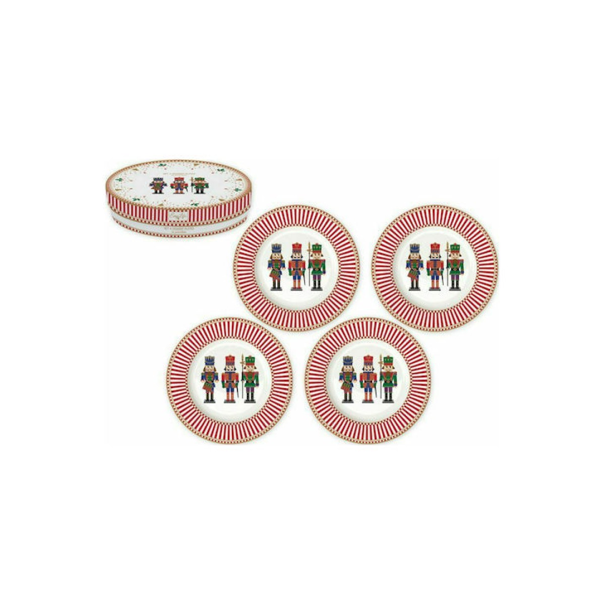 Premium Σετ 4 Χριστουγεννιάτικα Πιάτα 19cm Πορσελάνινα - Marva Nutcrackers για Γιορτινό Τραπέζι