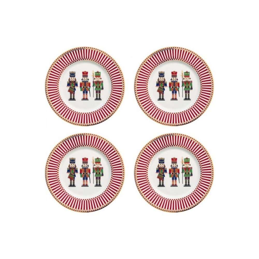Premium Σετ 4 Χριστουγεννιάτικα Πιάτα 19cm Πορσελάνινα - Marva Nutcrackers για Γιορτινό Τραπέζι