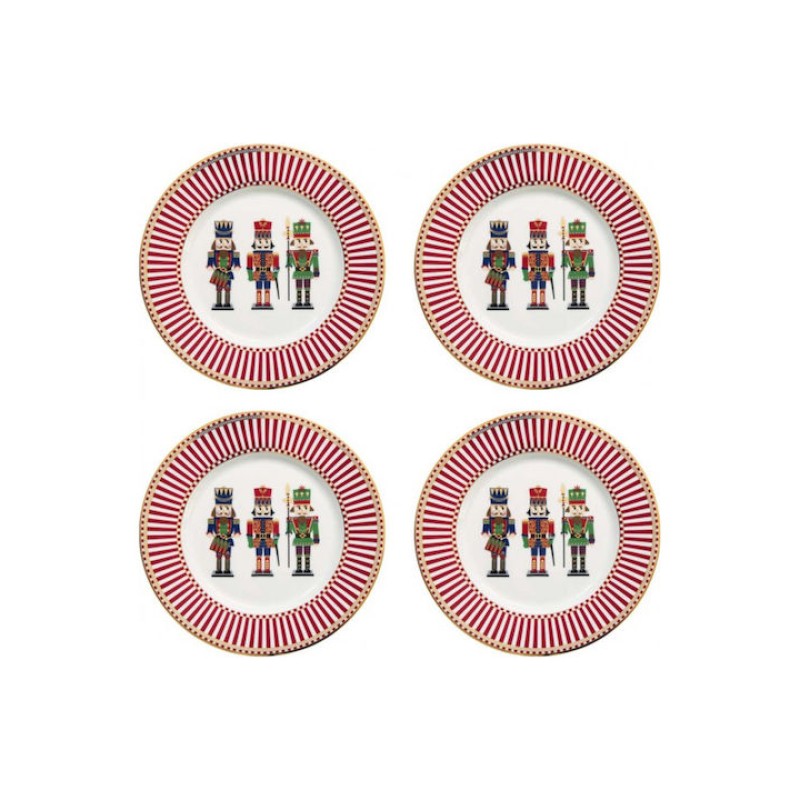 Premium Σετ 4 Χριστουγεννιάτικα Πιάτα 19cm Πορσελάνινα - Marva Nutcrackers για Γιορτινό Τραπέζι