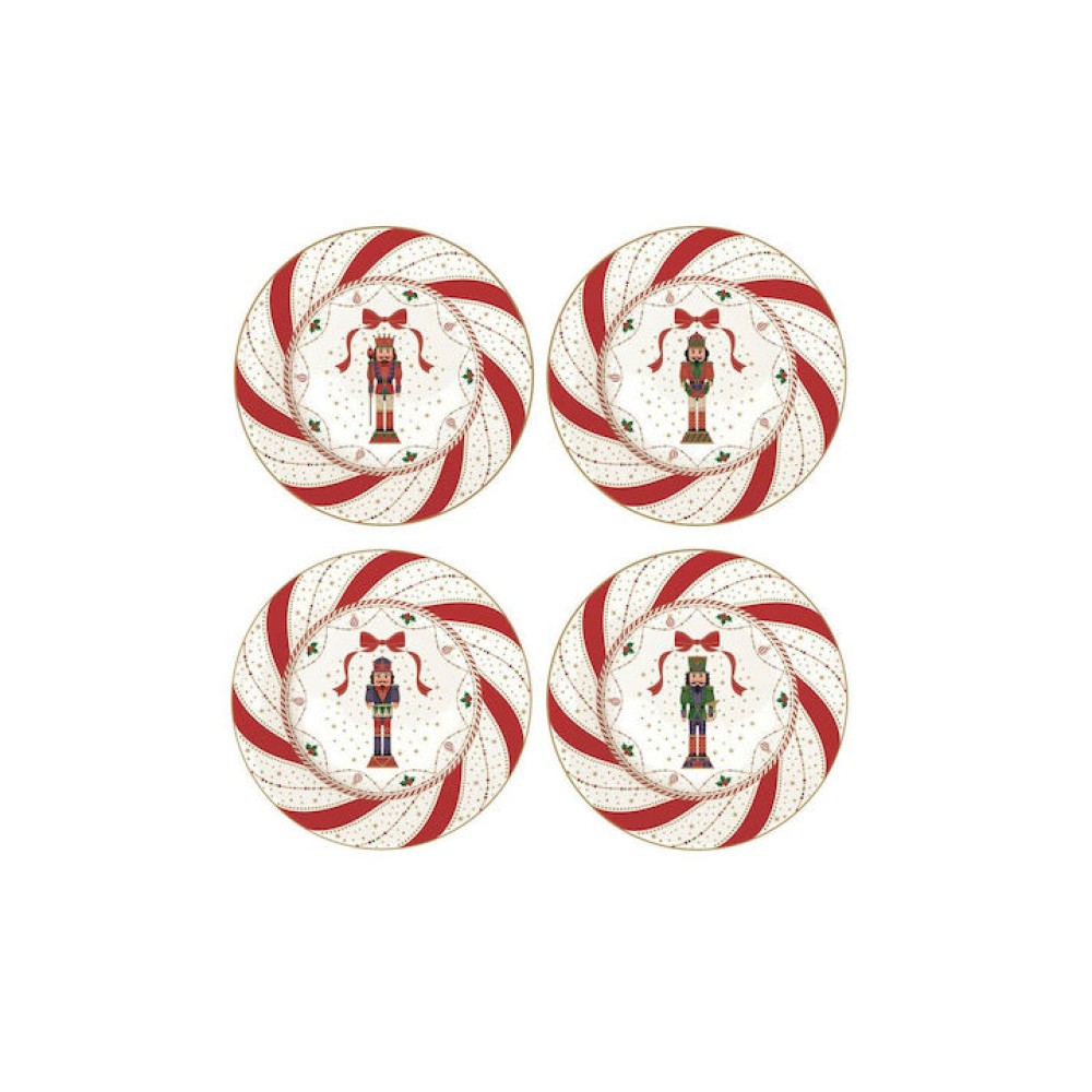 Premium Σετ 4 Χριστουγεννιάτικα Πιάτα 19cm Πορσελάνινα - Marva Nutcracker Twist για Γιορτινό Τραπέζι