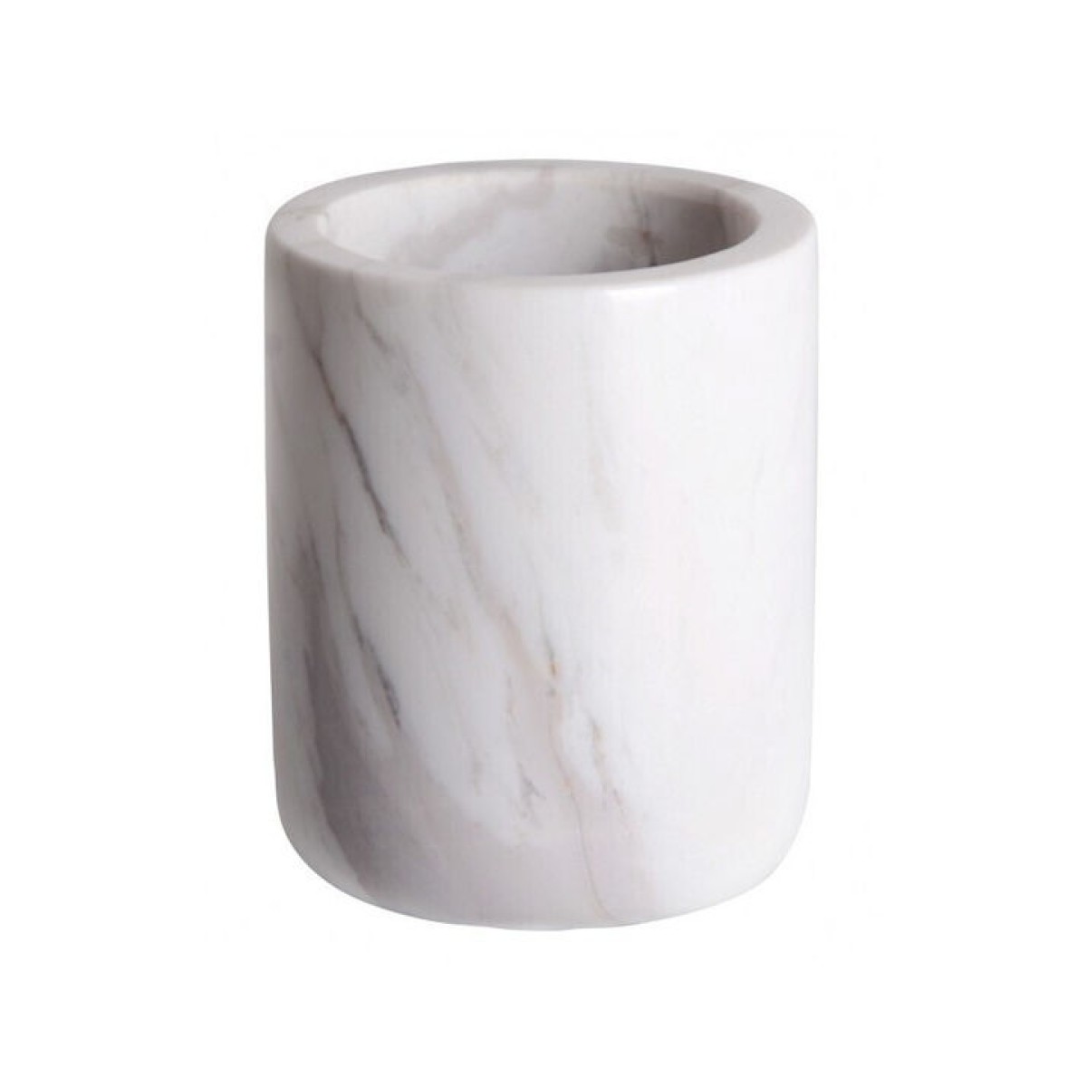 Ποτήρι Οδοντόβουρτσας (Φ7.5x9) Μαρμάρινο σε λευκό χρώμα με καφέ & γκρι νερά Marva Real Marble 478211