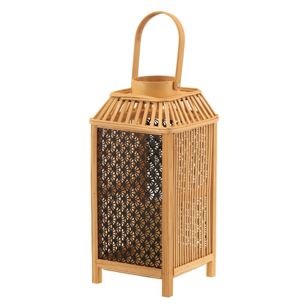 Φανάρι Led Με Μπαταρία 19x19x40cm Bamboo & Μέταλλο TNS 05-950-3026