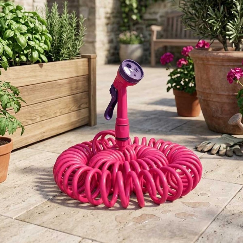 Λάστιχο Κήπου Σπιράλ (7.5m) με Πιστόλι Ποτίσματος – Φουξ