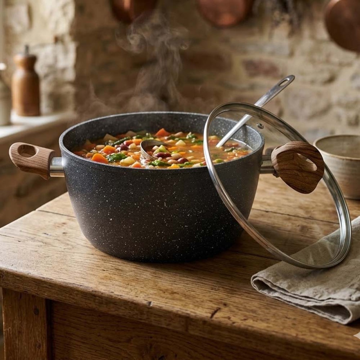 Marble Κατσαρόλα Αλουμινίου No 28 – Αντικολλητική με Επίστρωση Μαρμάρου & Soft-Touch Λαβές Εφέ Ξύλου