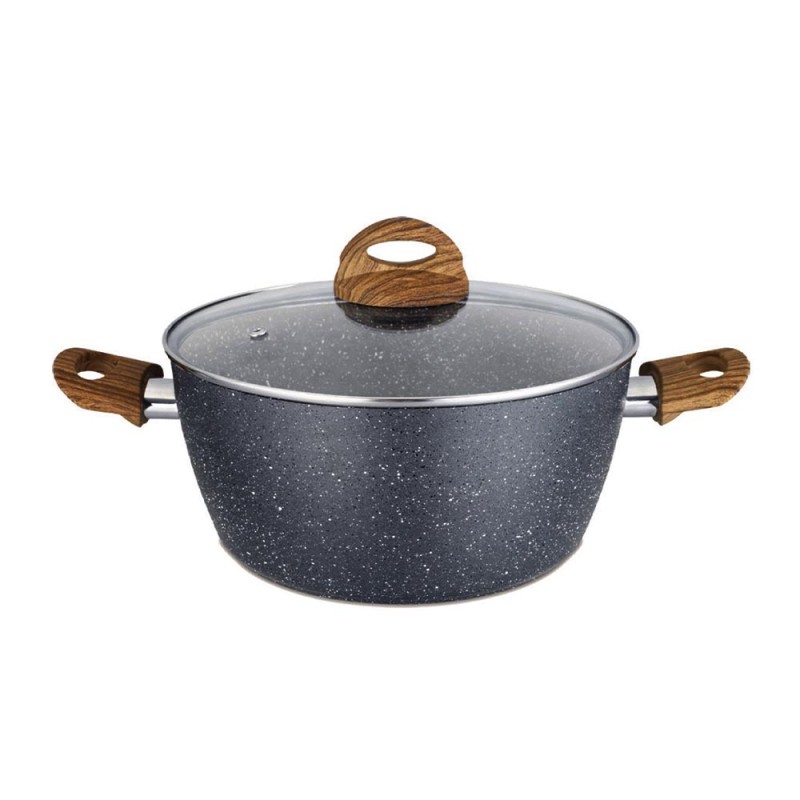 Marble Κατσαρόλα Αλουμινίου No 22 – Αντικολλητική με Επίστρωση Μαρμάρου & Soft-Touch Λαβές Εφέ Ξύλου