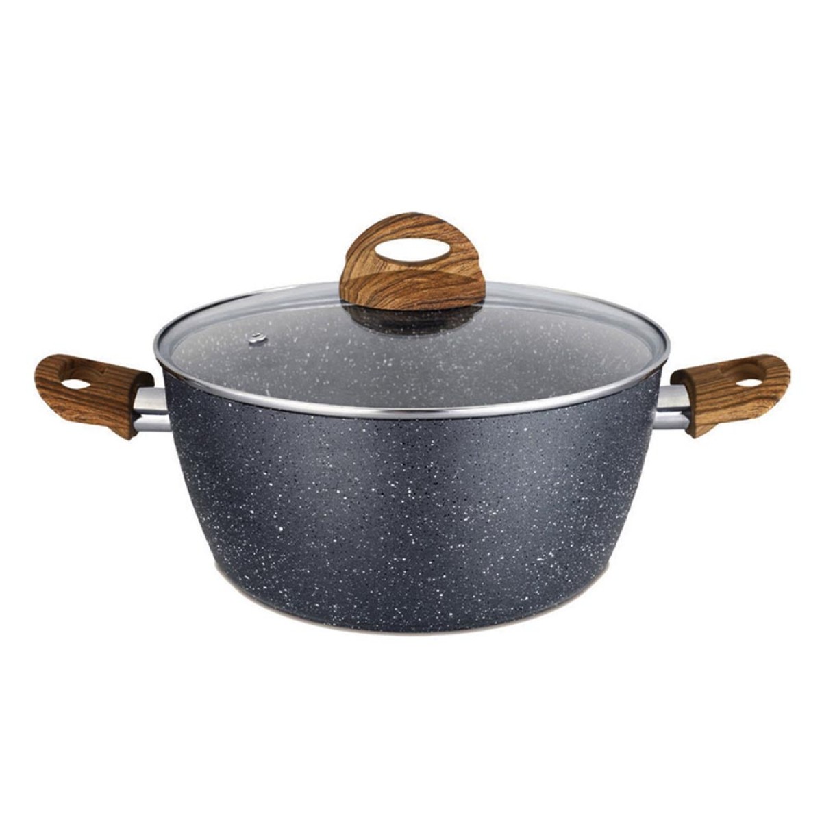 Marble Κατσαρόλα Αλουμινίου No 28 – Αντικολλητική με Επίστρωση Μαρμάρου & Soft-Touch Λαβές Εφέ Ξύλου