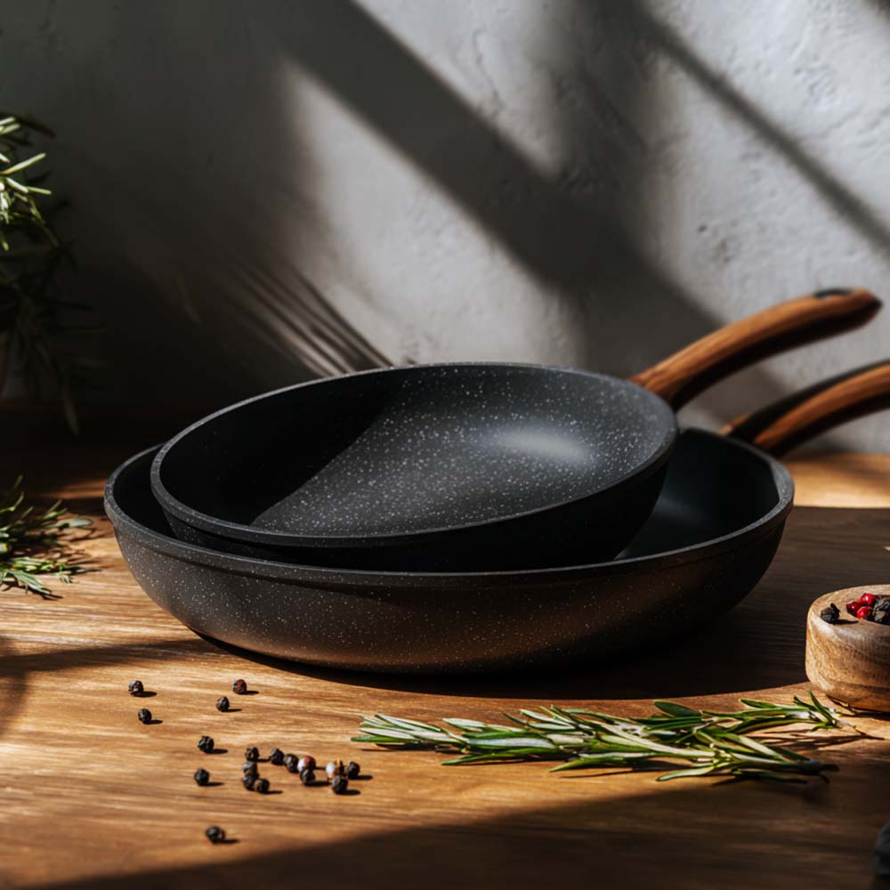 Absolute Marble Σετ 2 Τηγάνια – Αντικολλητικά No 22 & No 26 με Λαβή Εφέ Ξύλου