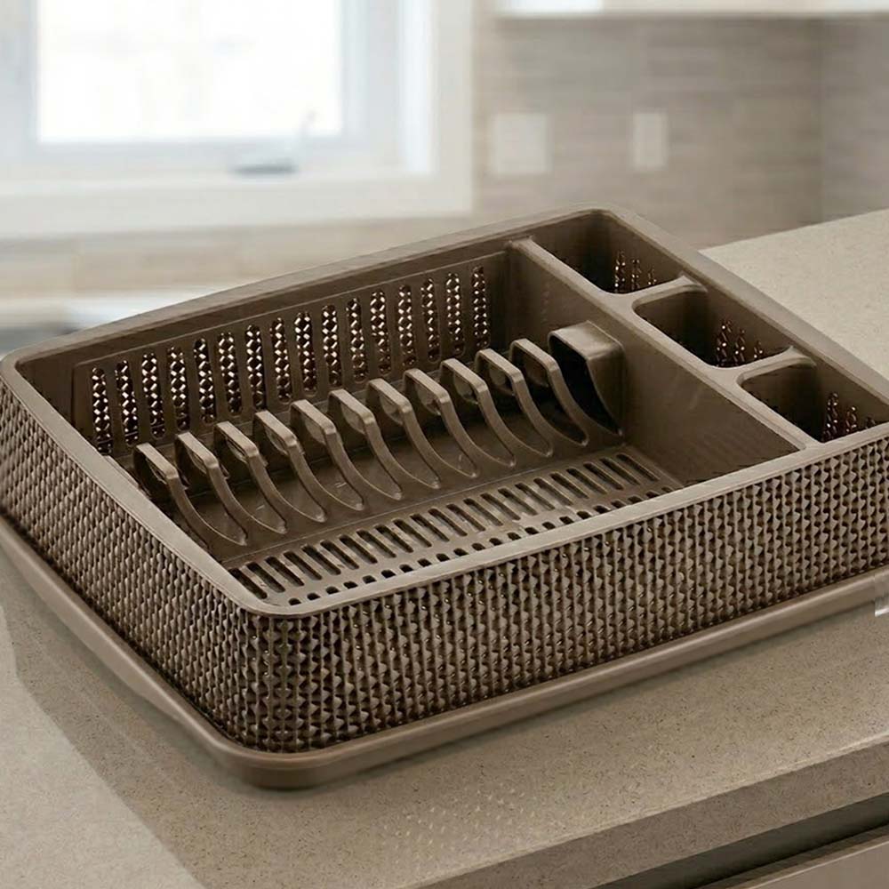 Πλαστική Πιατοθήκη 1 Επιπέδου (39x32x9) Μόκα – Με Ενσωματωμένο Δίσκο