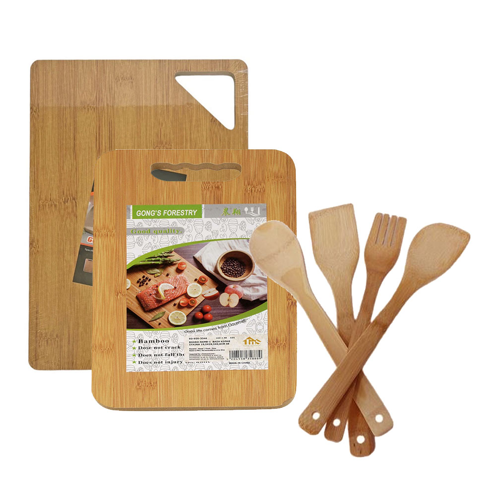 Σετ 2 Επιφάνειες Κοπής & 4 Κουτάλες Bamboo – Οικολογική Κομψότητα & Πρακτικότητα στην Κουζίνα