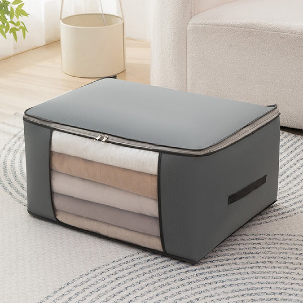 Υφασμάτινη Θήκη Οργάνωσης Ρούχων (60x45x30) με Φερμουάρ & Παράθυρο - Γκρι Χρώμα