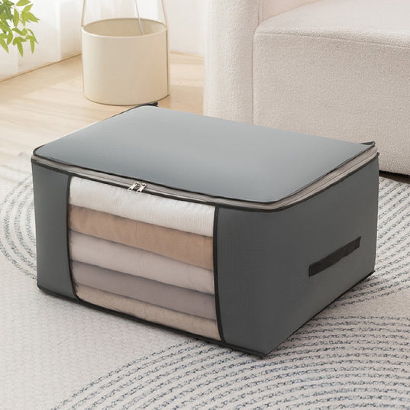 Υφασμάτινη Θήκη Οργάνωσης Ρούχων (60x45x30) με Φερμουάρ & Παράθυρο - Γκρι Χρώμα