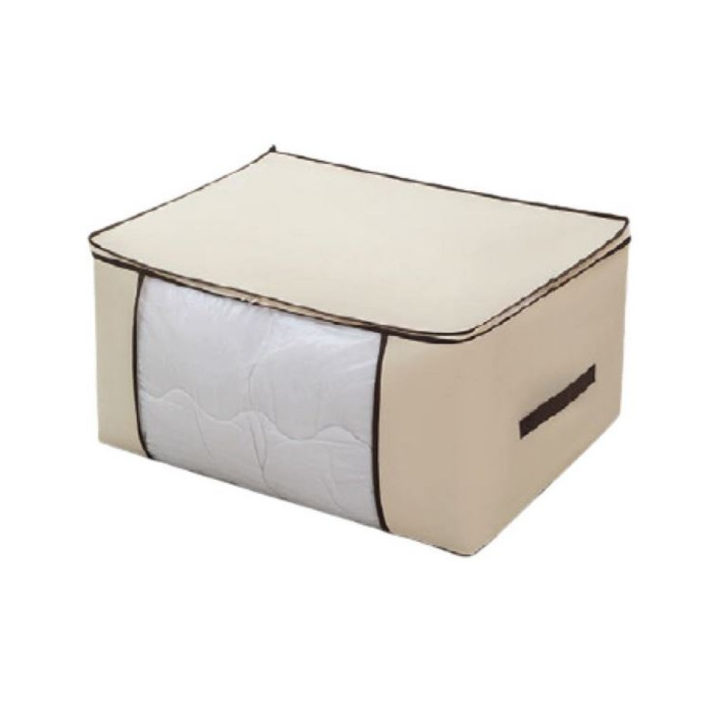 Υφασμάτινη Θήκη Οργάνωσης Ρούχων (45x30x20) με Φερμουάρ & Παράθυρο - Μπεζ Χρώμα