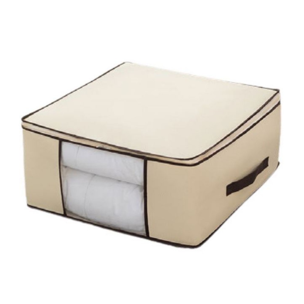 Υφασμάτινη Θήκη Οργάνωσης Ρούχων (45x45x20) με Φερμουάρ & Παράθυρο - Μπεζ Χρώμα