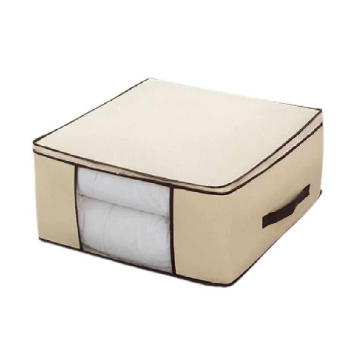 Υφασμάτινη Θήκη Οργάνωσης Ρούχων (45x45x20) με Φερμουάρ & Παράθυρο - Μπεζ Χρώμα