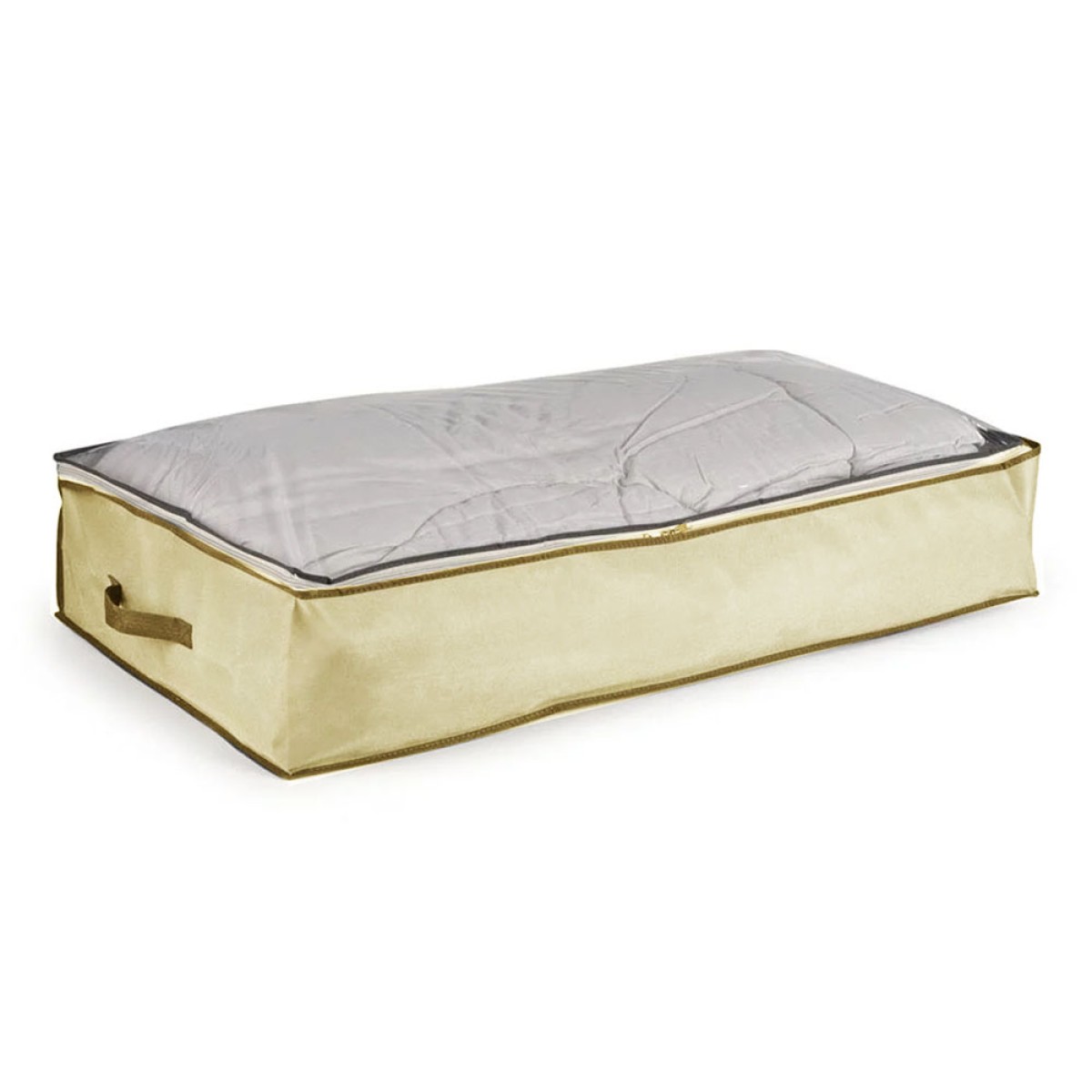 Υφασμάτινη Θήκη Οργάνωσης & Αποθήκευσης Ρούχων (80x45x15) με Φερμουάρ & Παράθυρο - Μπεζ Χρώμα